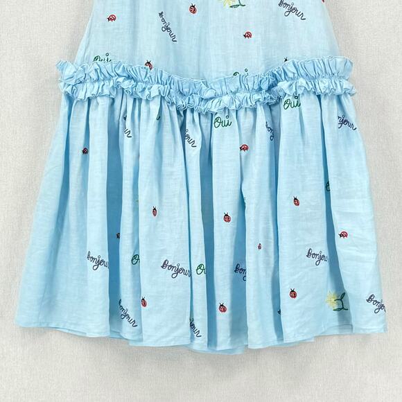 FANM MON X CLARE V Didom Maxi Skirt Womens XS Blue Embroidered Linen Ruffled - Picture 8 of 14